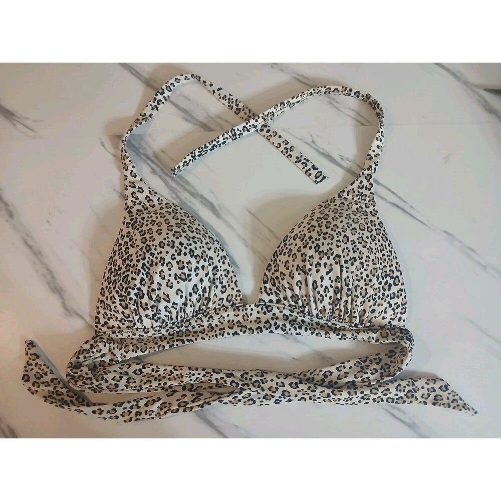Victoria Secret Leopard Print Halter Padded Push-up Bikini Top Size Large